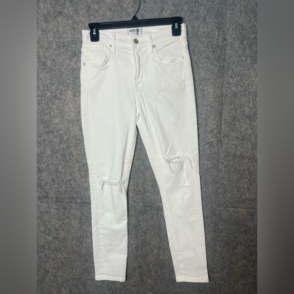 Agolde Woman Size 24 Sophie High-Rise White Distressed Denim Skinny Jeans